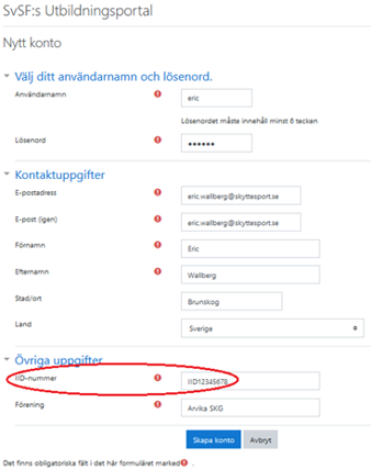 Skapa konto - formulär